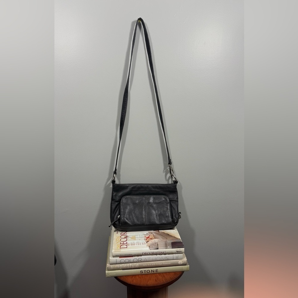 Tignanello Black Leather Pebble Crossbody Bag